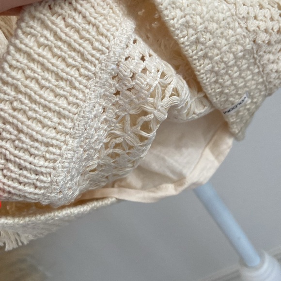 Volcom cream crochet mini dress tiered fringe low back cocoknit vacation medium - Picture 9 of 16